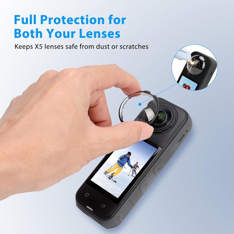 YETAMKR for Insta 360 X5 Camera Mount Case Cover/Tempered Glass Screen Protector/Front and Rear Lens Standard Transparent Protective Covers/Silicone Lens Protector Camera Cage Accessories (Optical Glass) - Image 3